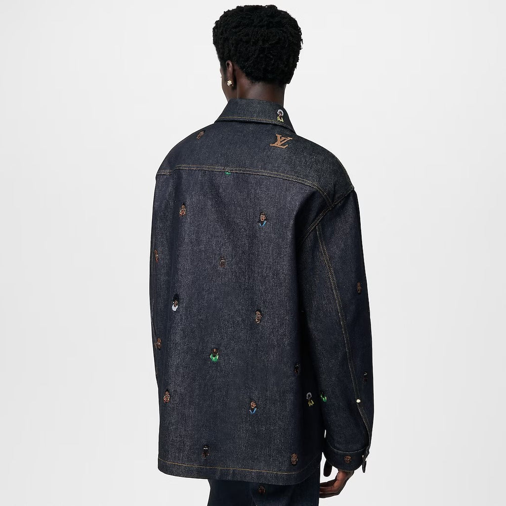 Men's Spring & Autumn Monogrammed Embroidered Single Breasted Lapel Loose Denim Jacket Style Shirt #98713