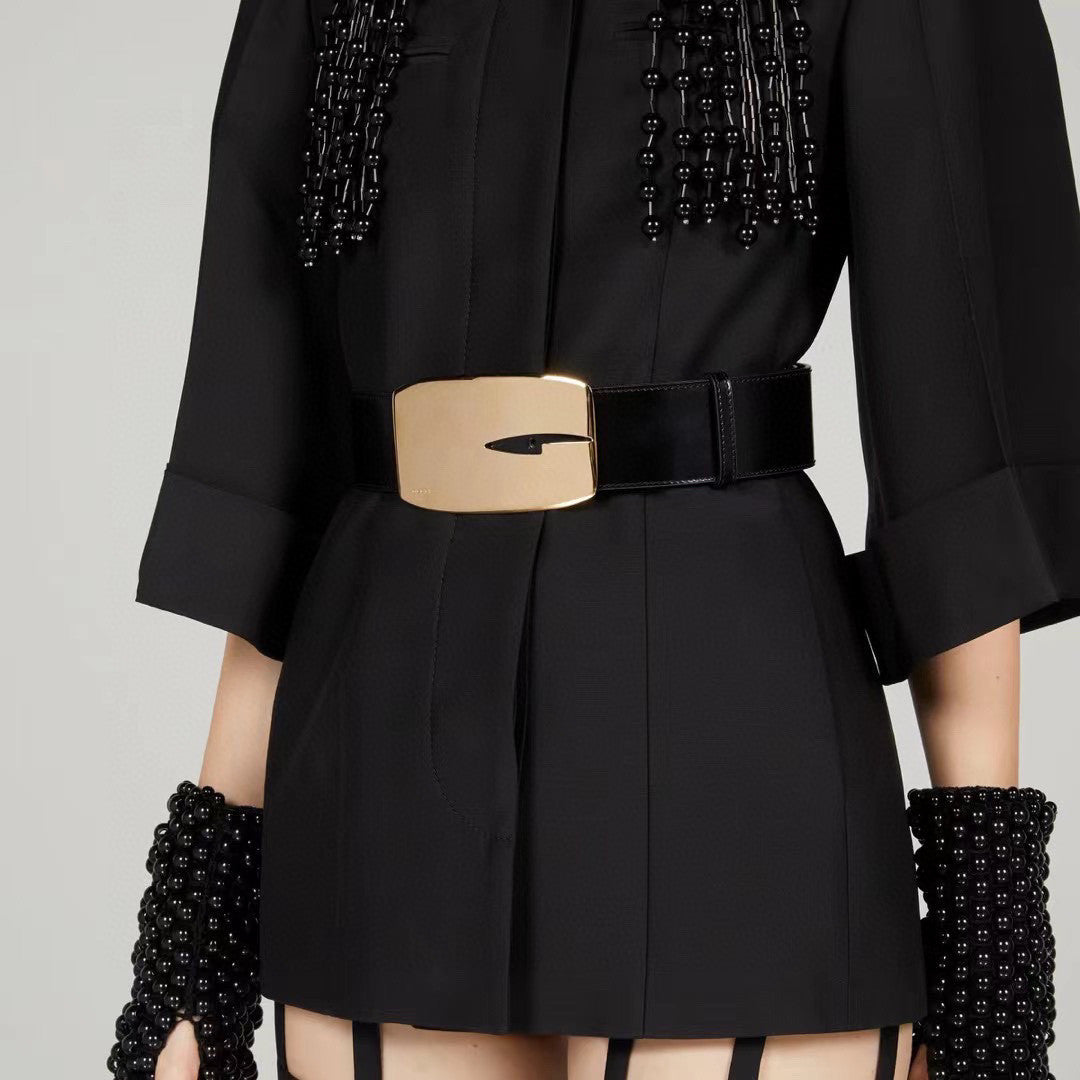 Rectangle Letter G Wide Smooth Buckle Belt Cowhide Belt Fashion Luxury Ngvp #5396