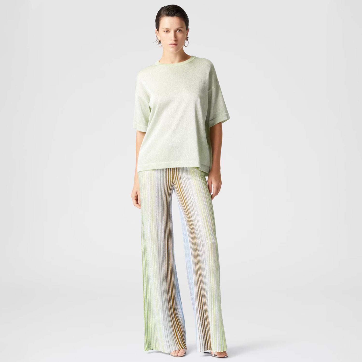 Missoni Women's Spring And Summer Fashion Elegant Colorful Striped Golden Silk Knit Clashing Sleeveless Vest T-shirt Casual Pants Set Suit Ngvp #1758