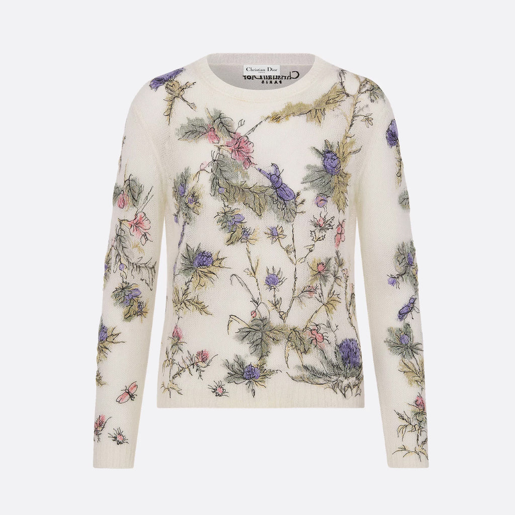 Women's Spring. Autumn And Winter Floral Embroidery Long Sleeve Solid Color Mohair Round Neck Pullover Fitted Sweater Ngvp 9753