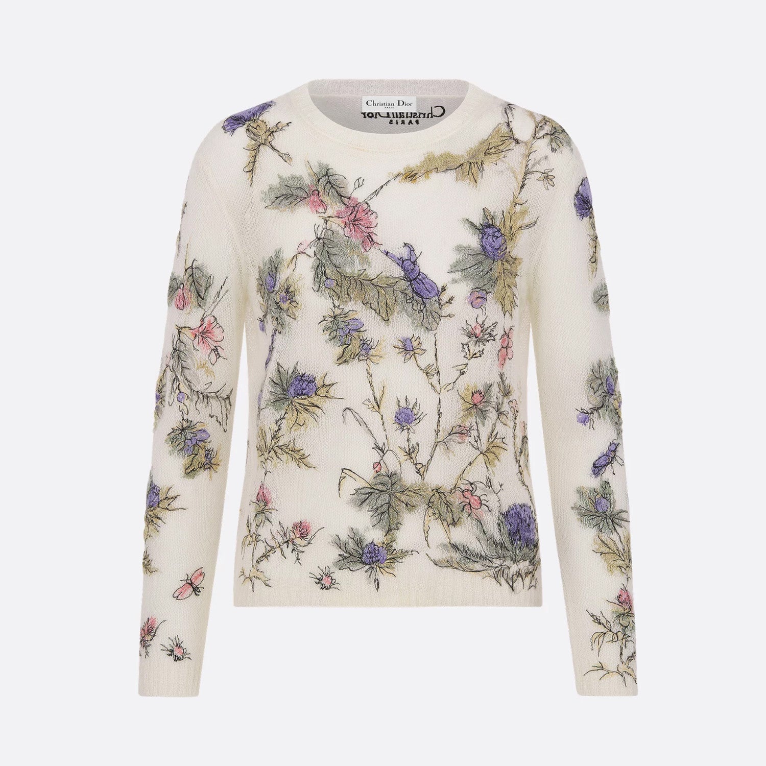 Women's Spring. Autumn And Winter Floral Embroidery Long Sleeve Solid Color Mohair Round Neck Pullover Fitted Sweater Ngvp 9753