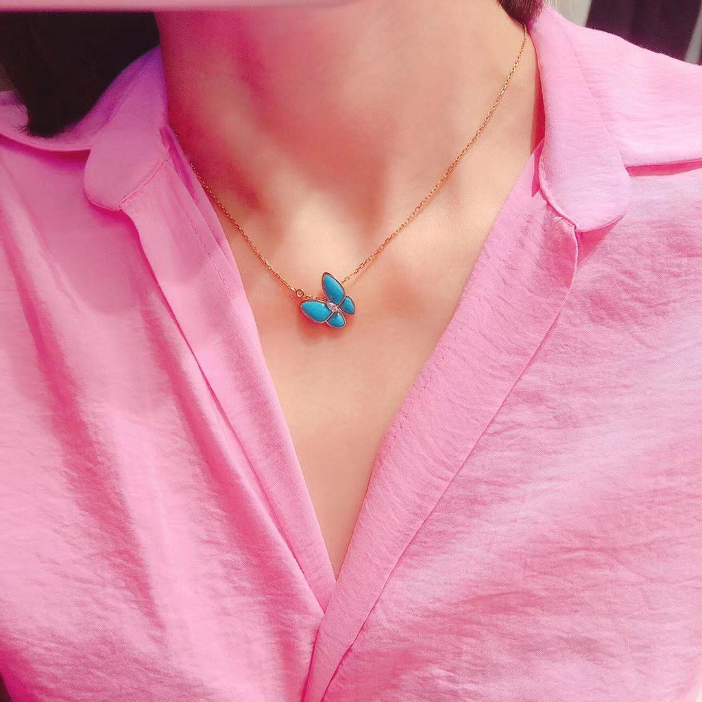 Women's Exquisite And Elegant V-Gold Material Two Butterfly Finger Ring. Pendant Necklace. Earring Set Accessories #71634