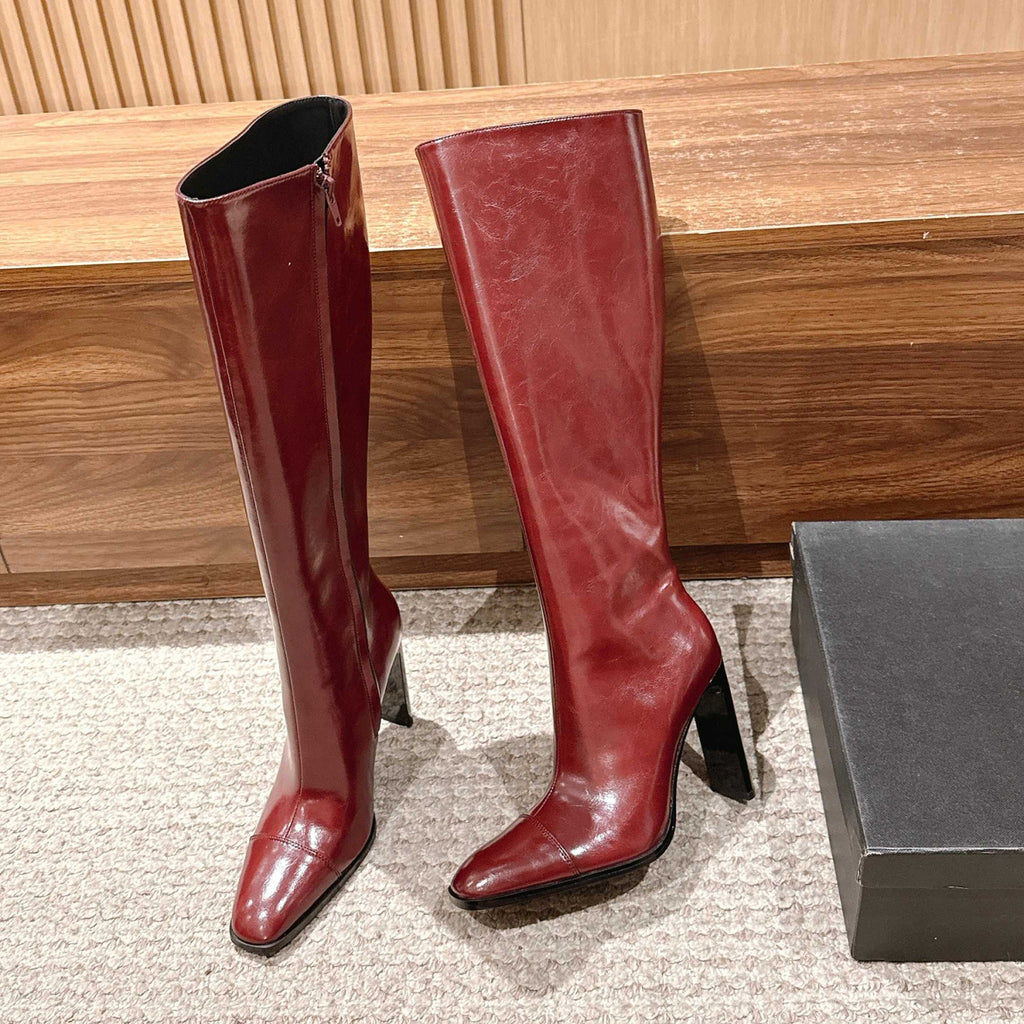 YS Women's Pointed Cat Heel Long Short Red Black Boots Fashion Temperament Elegant Sexy Zipper Short Boots Shoes Ngvp #2185