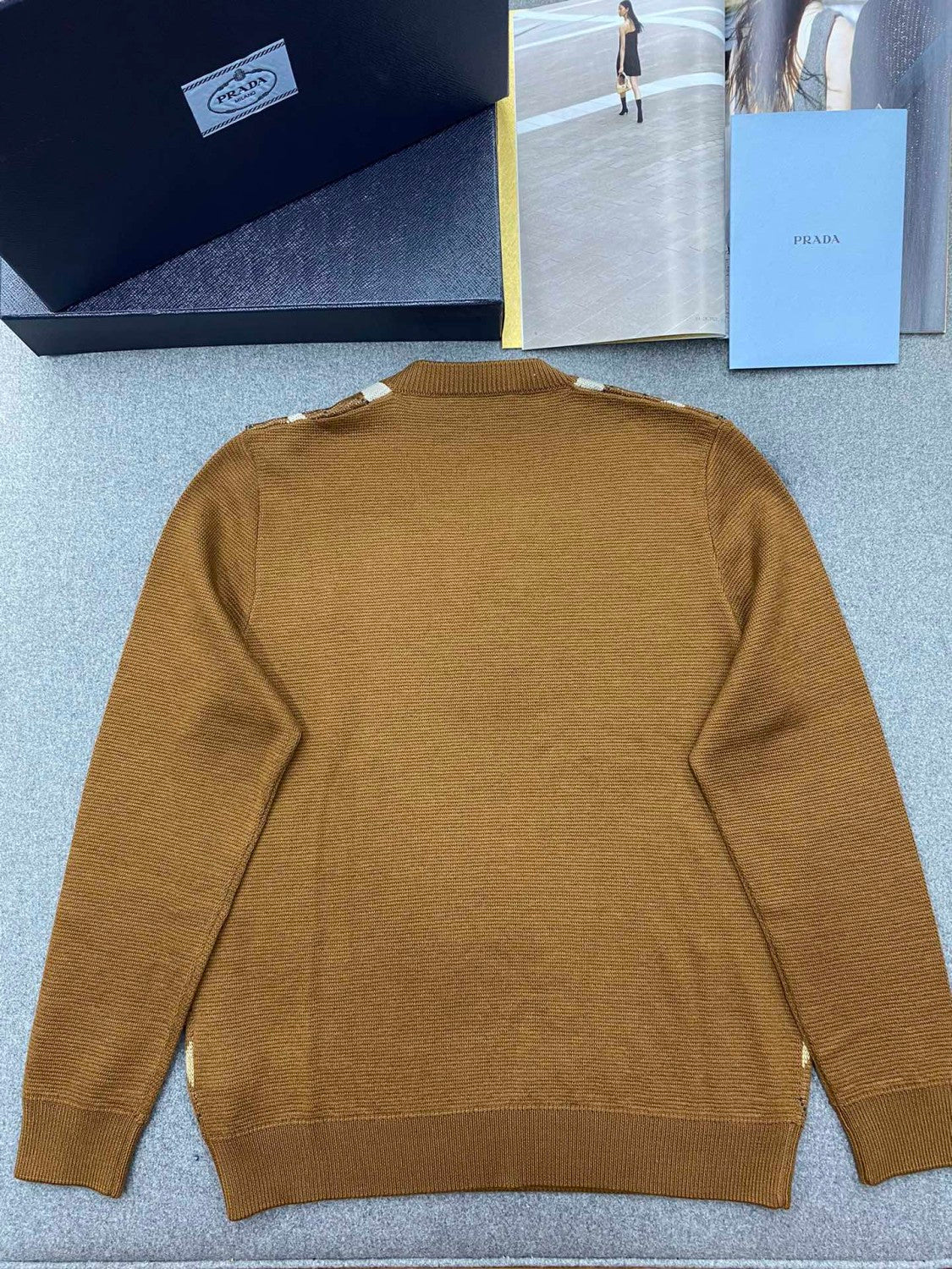 Men's Spring And Fall Brown Diamond Applique V-neck Knitted Wool Casual Long Sleeved Sweater #73612