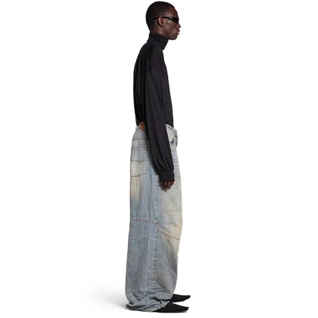 BLCG 2025ss Men's Loose Fit Waxed Denim Jeans Long Pants Trousers #82551A