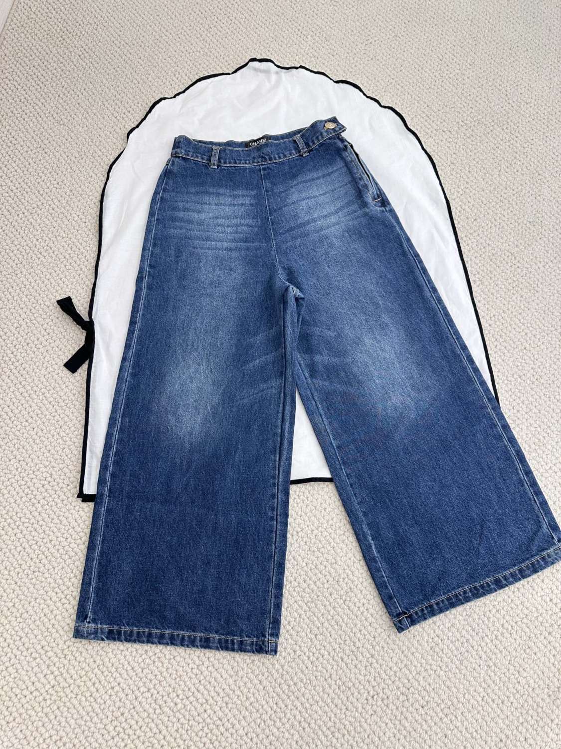 Women's Fall And Winter Blue Mid Waisted Denim Wide Legged Pants #73756