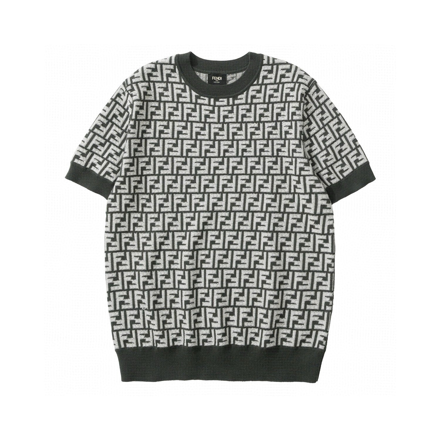 Men's Summer Green All Over Letter Print Crew Neck Short Sleeve Knitted Sweater #99166