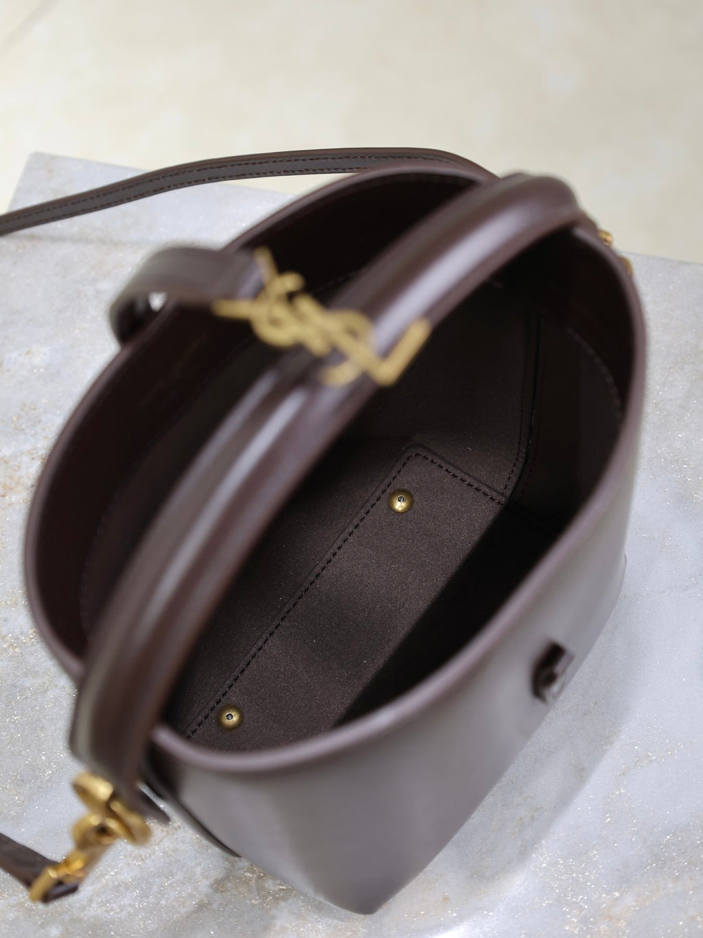 YS Women's LE 37 Logo Hook Buckle mini Small Glossy Solid Color Bucket Bag Suede Leather Handbags Casual Bags 7490362R20W9207 #81334