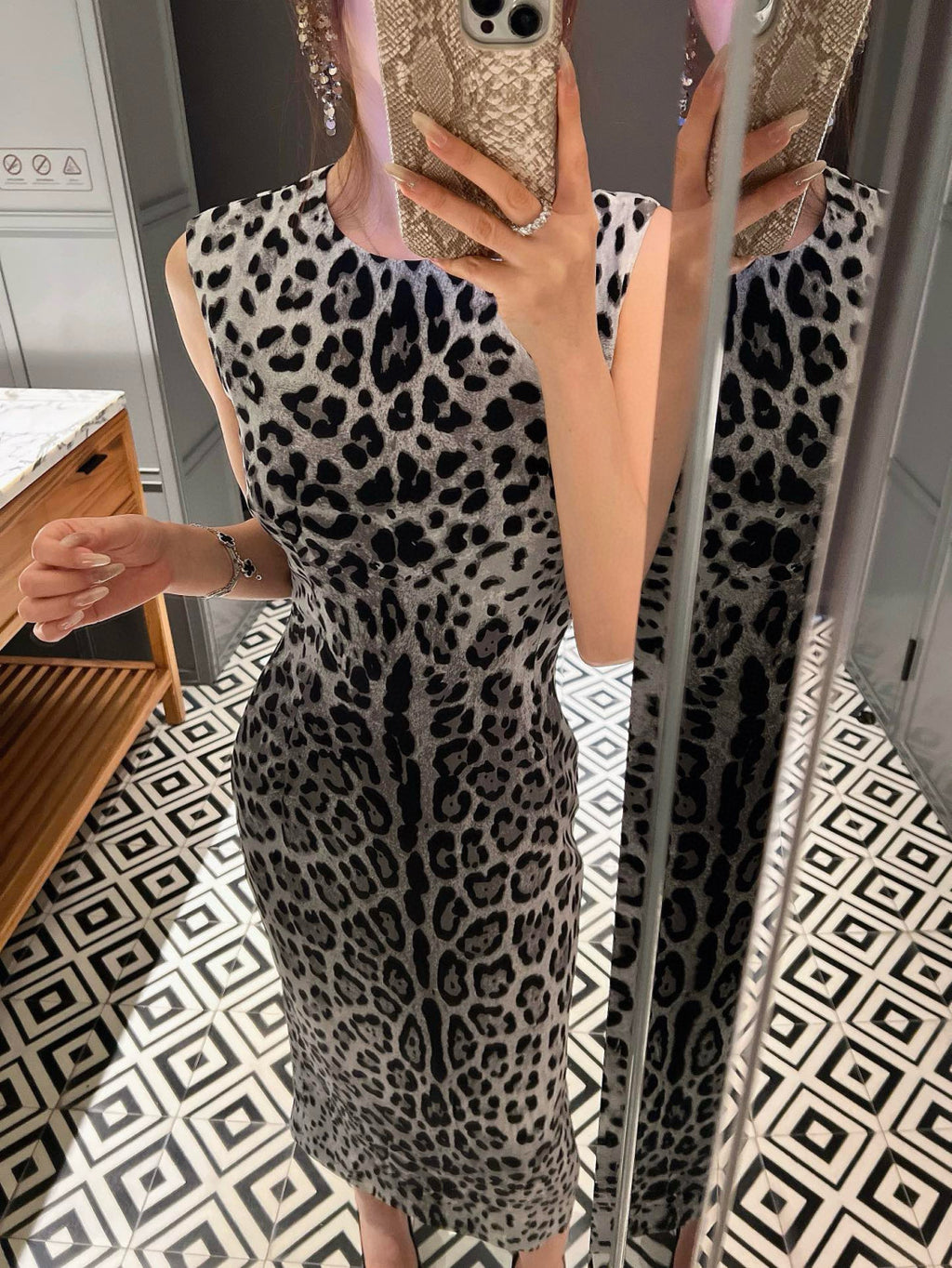 Women's Spring And Summer Leopard Print Mid-length Straight Dress Sleeveless Round Neck Temperament Elegant Long Dresses  Ngvp #9864