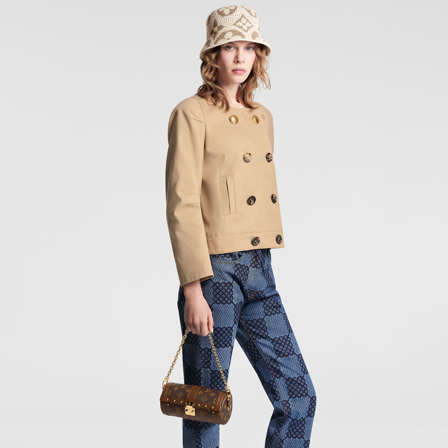 Women's Spring and Autumn Solid Color Round Collar Cotton Gabardine Double Breasted Long Sleeve Suit Fitted Blazer Jacket #71364