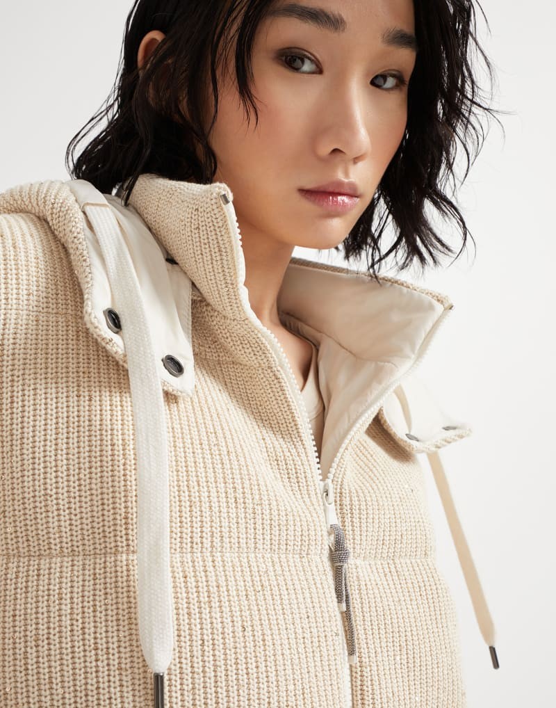 Women's Fall/winter Cotton British Ribbed Knit Down Vest Hooded Drawstring Sleeveless Jacket Ngvp #2417