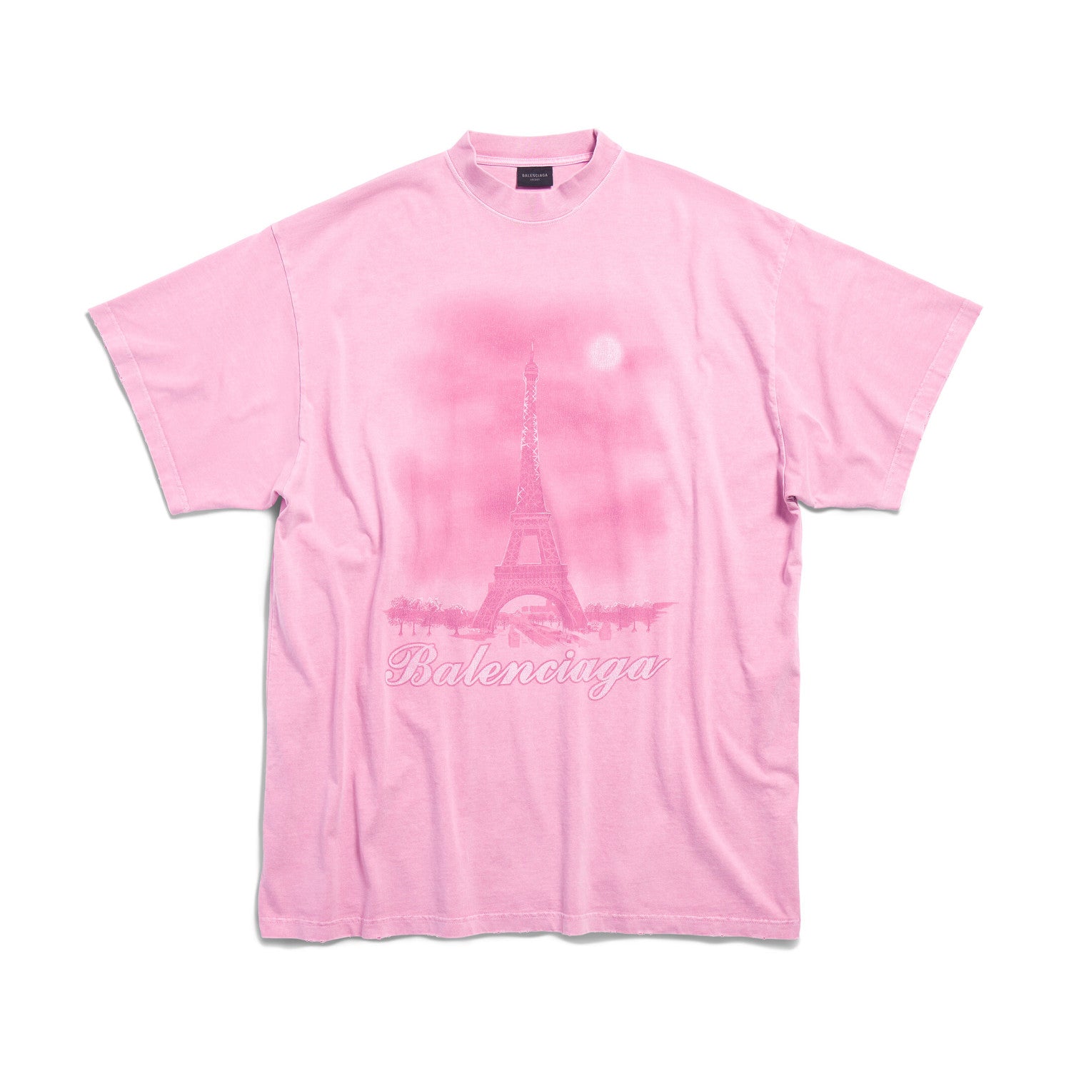 Men's Summer Paris Moon Solid Color Vintage Plain Knit Large Silhouette Short Sleeve T-Shirt #98652