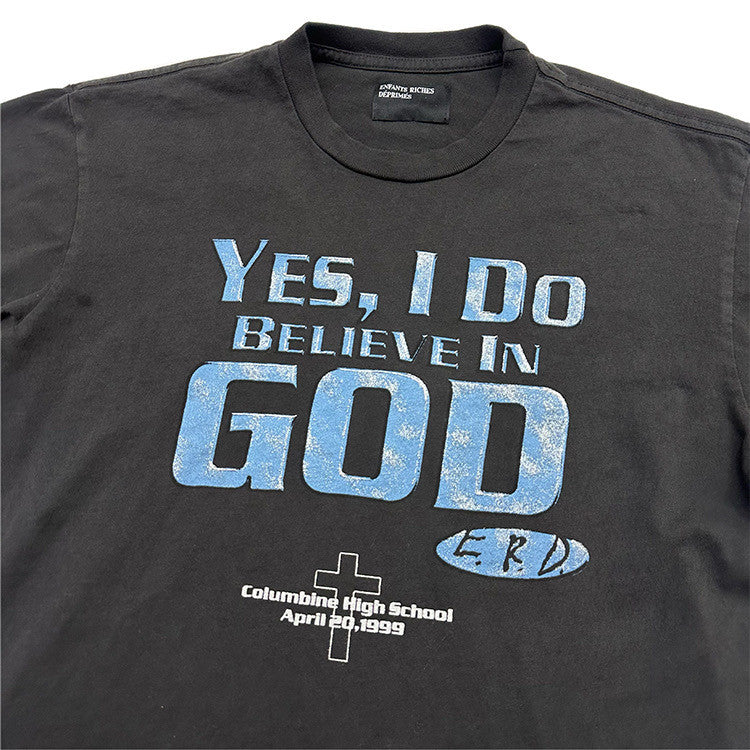 Enfants Riches Deprimes Men's Summer I BELIEVE IN GOD Printed Casual Loose Solid Color Short Sleeve T-Shirt #98223