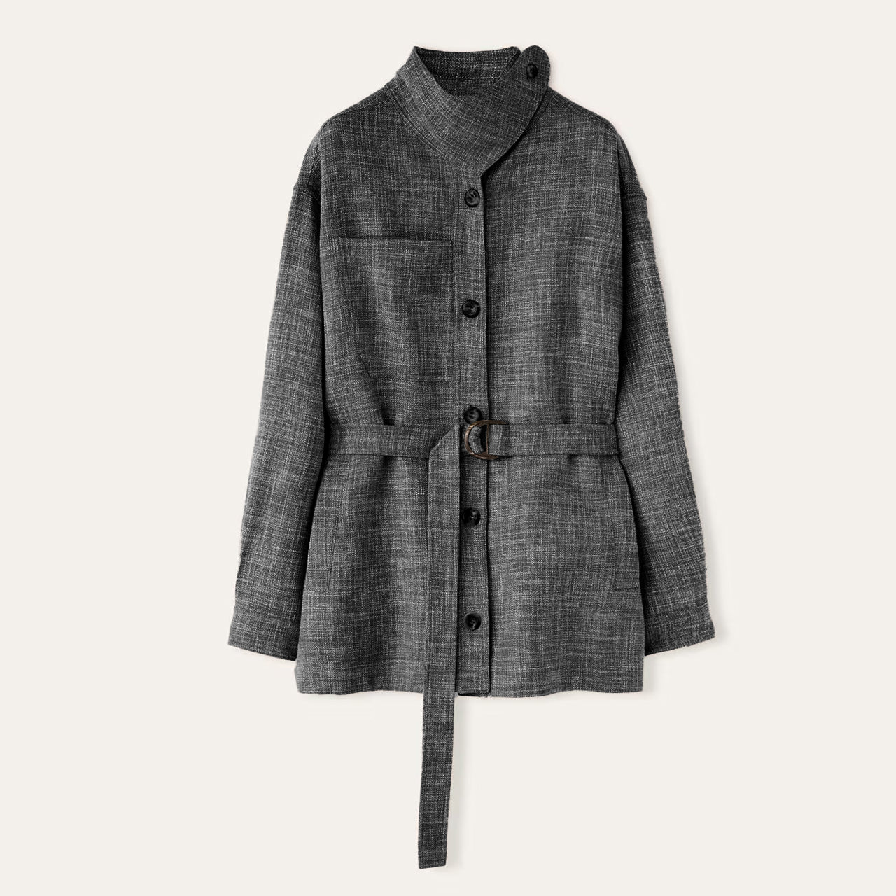 Women's Spring And Autumn Solid Color Standing Collar Single-Breasted Belt Wool Blend Ardian Jacket Casual High-Waisted Lien Pants Ngvp #9161