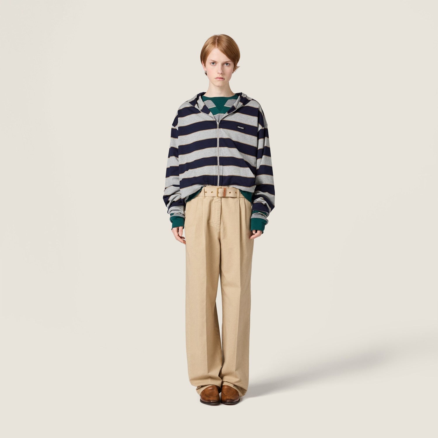 Women's Spring/summer Black & Gray Striped Plain Knit Hooded Sweatshirt With Zipper - Fashionable Trendy Casual Versatile #194353