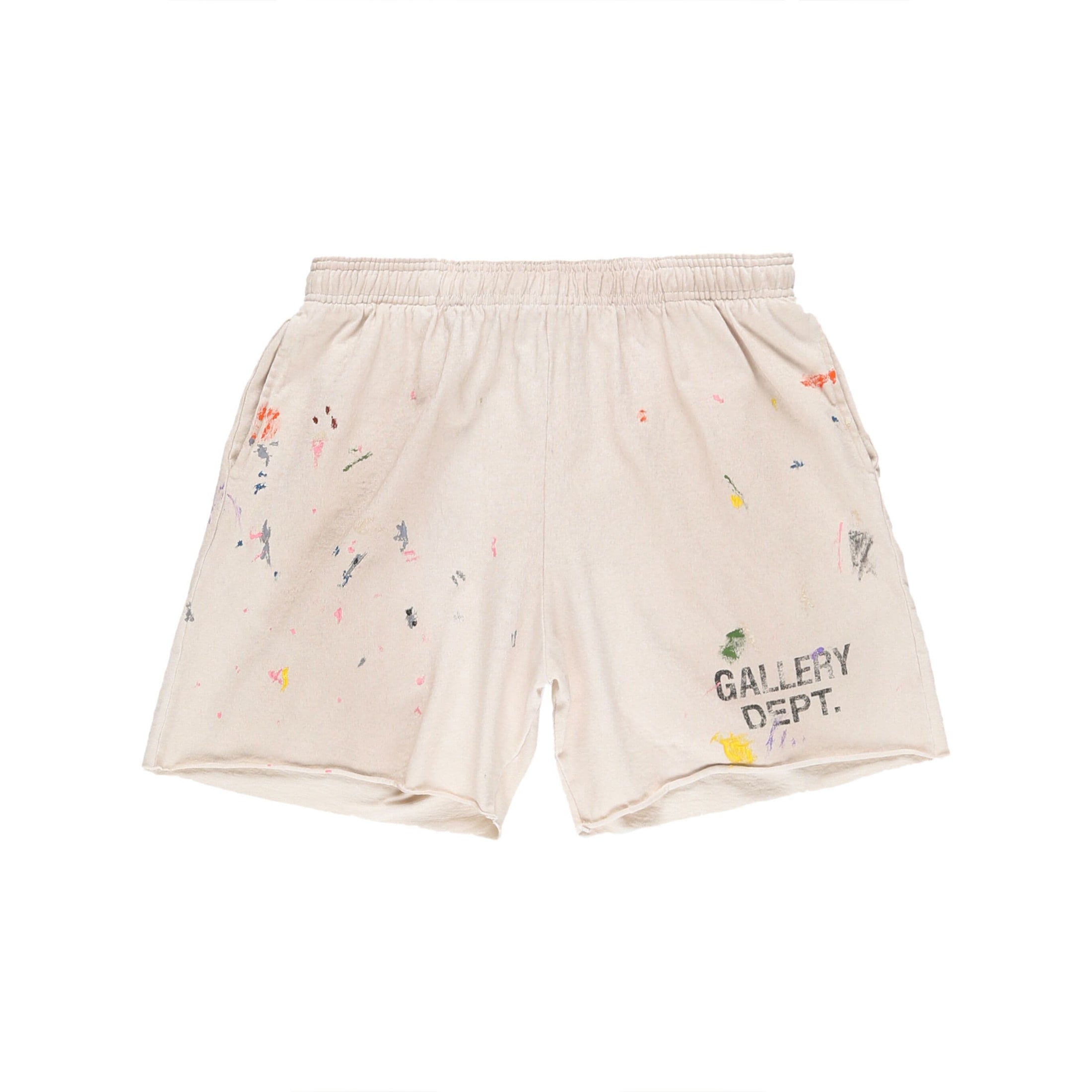 Men's And Women's Splashed Ink Graffiti Rice White Shorts Retro Fashion High Street Trend Casual Elastic Waist Drawstring Shorts Pants Ngvp #9237