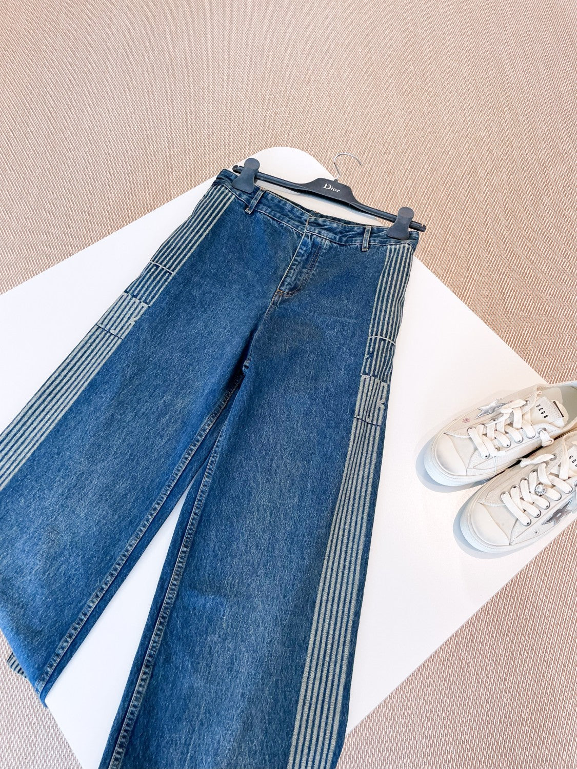 Women's Spring Autumn Blue Cotton Denim Graphique Patterned Trousers Pants #76924