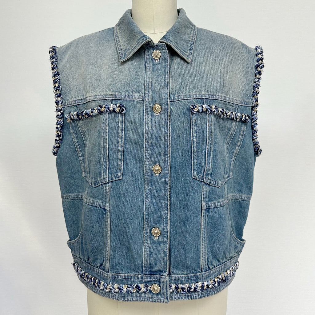 Women's Summer Fashion Casual Denim Collared Single-Breasted Sleeveless Top Vest #78486