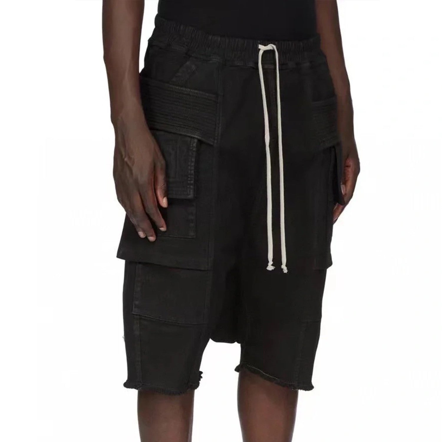 X Dekshdw Men's Spring/summer Vintage High Street Broken Black Distressed Denim Shorts With Drawstring Pants Ngvp #8539