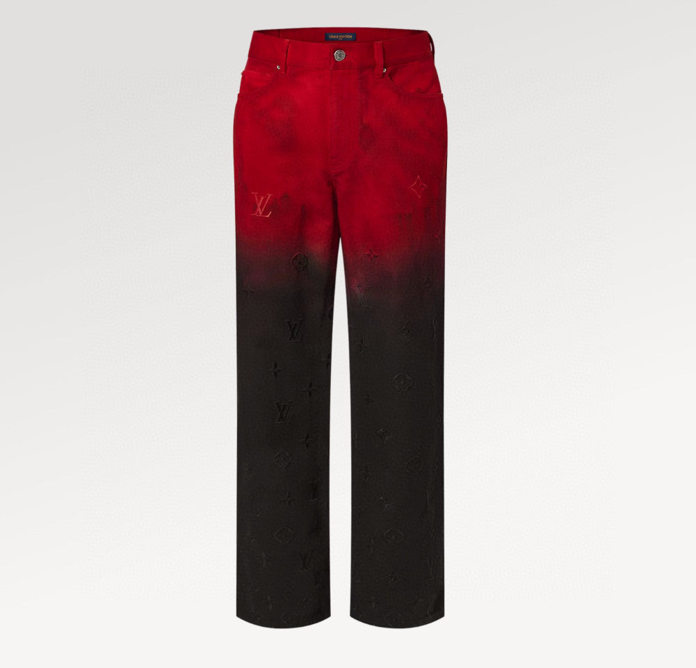Men's Fall/Winter Black and Red Gradient Embroidered Logo Patterns Straight Leg Jeans Pants #98169