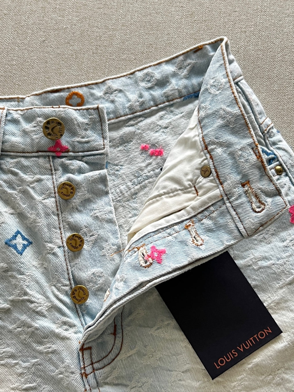 Women's Summer Embroidered Letter Print Solid Color Denim Shorts #75664