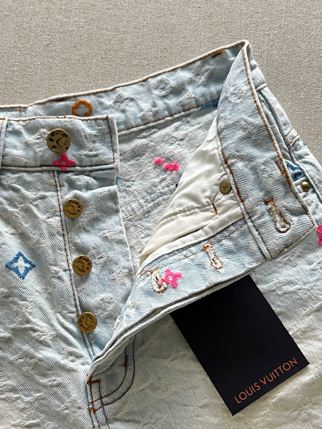 Women's Summer Embroidered Letter Print Solid Color Denim Shorts #75664