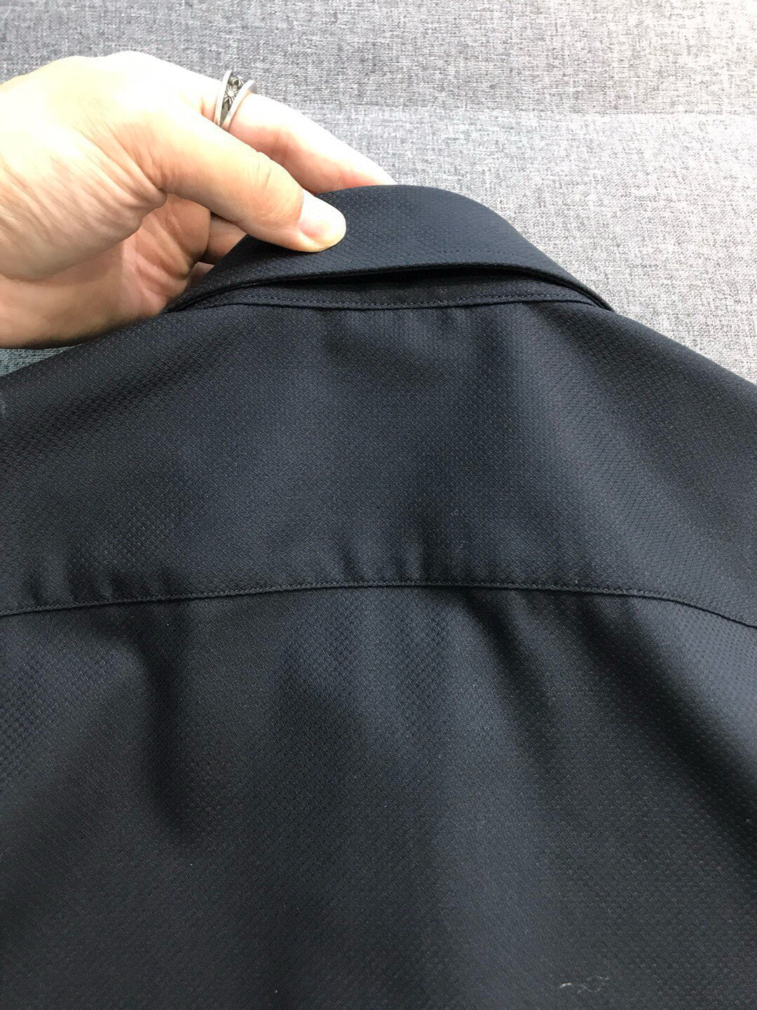 Men's Spring and Autumn Embroidered Logo Black Cotton Single Breasted Lapel Long Sleeve Shirt #98614