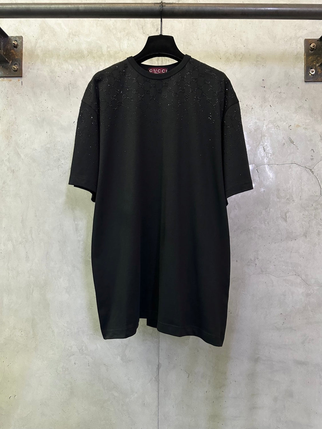 Men's Spring/Summer GG-Embellished Imitation Crystal Knit Cotton T-Shirt Black Gradient Subtle Short-Sleeve Fashionable Trendy T-Shirt #194064