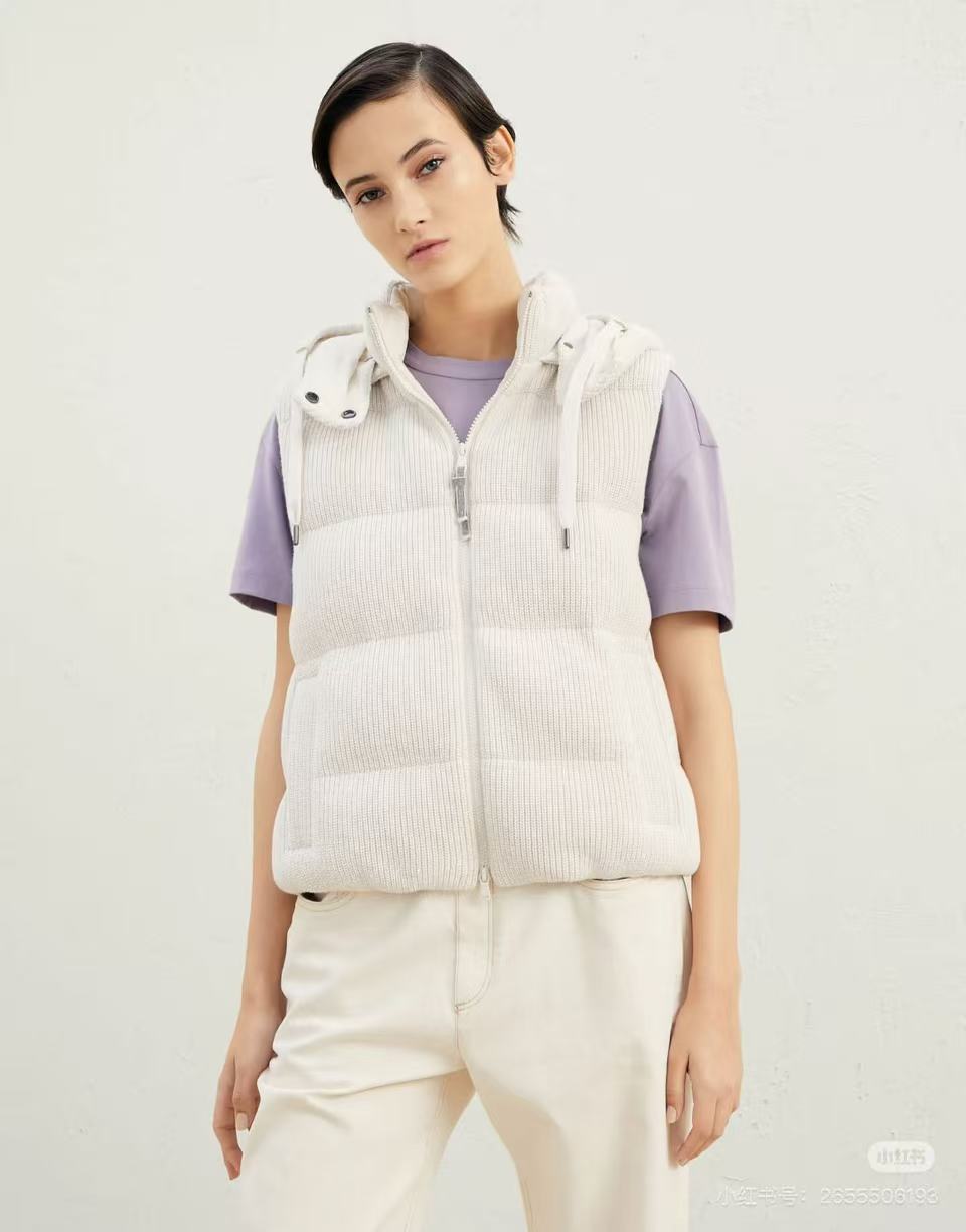 Women's Fall/winter Cotton British Ribbed Knit Down Vest Hooded Drawstring Sleeveless Jacket Ngvp #2417