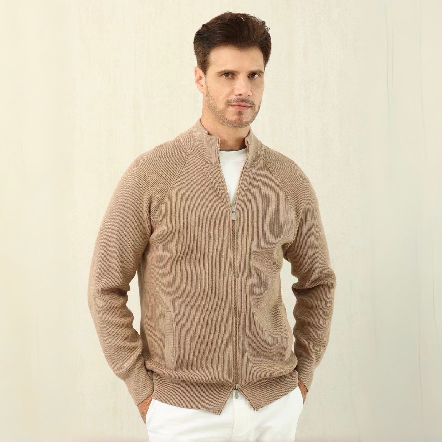 BC Men's Fall/Winter Fashion Casual Solid Color High Neck Double Zip Knit Cardigan #79221