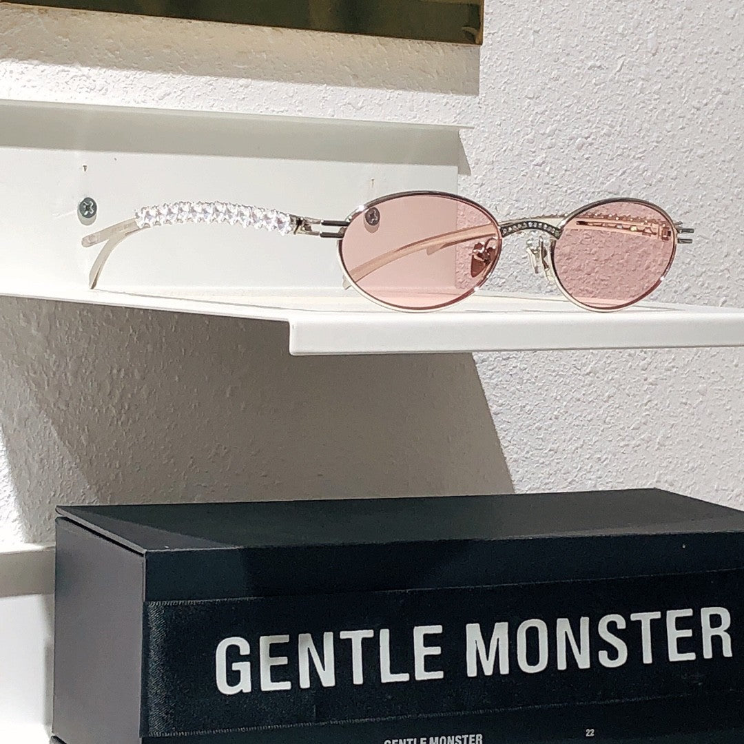 Gentle Monster Jennie - Barrette 02 Women's Fashion Jentle Salon Collection Sunglasses Oval Silver Diamond Metal Frame Trendy Eyewear Glasses  Accessories Ngvp #9242