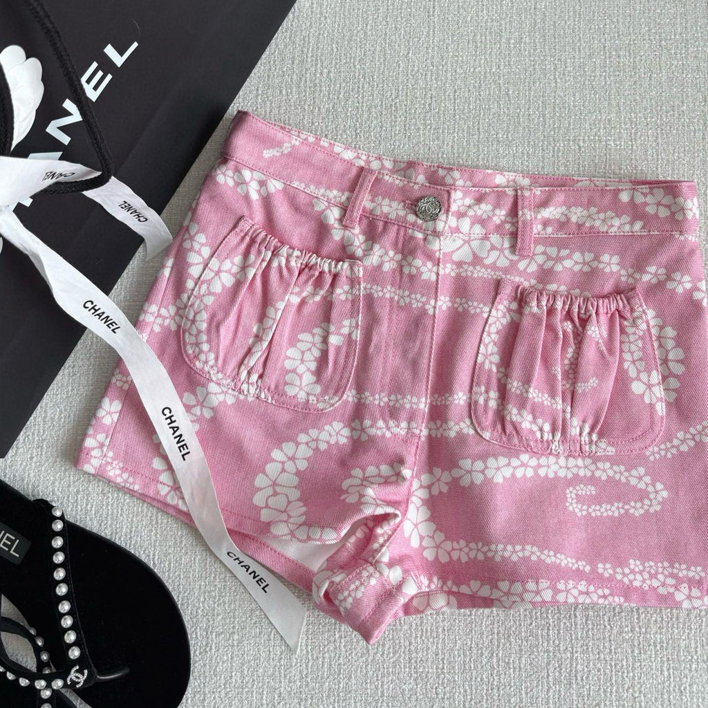 Women's Summer CoCo Beach Print Cotton Solid Color Denim Shorts #77684