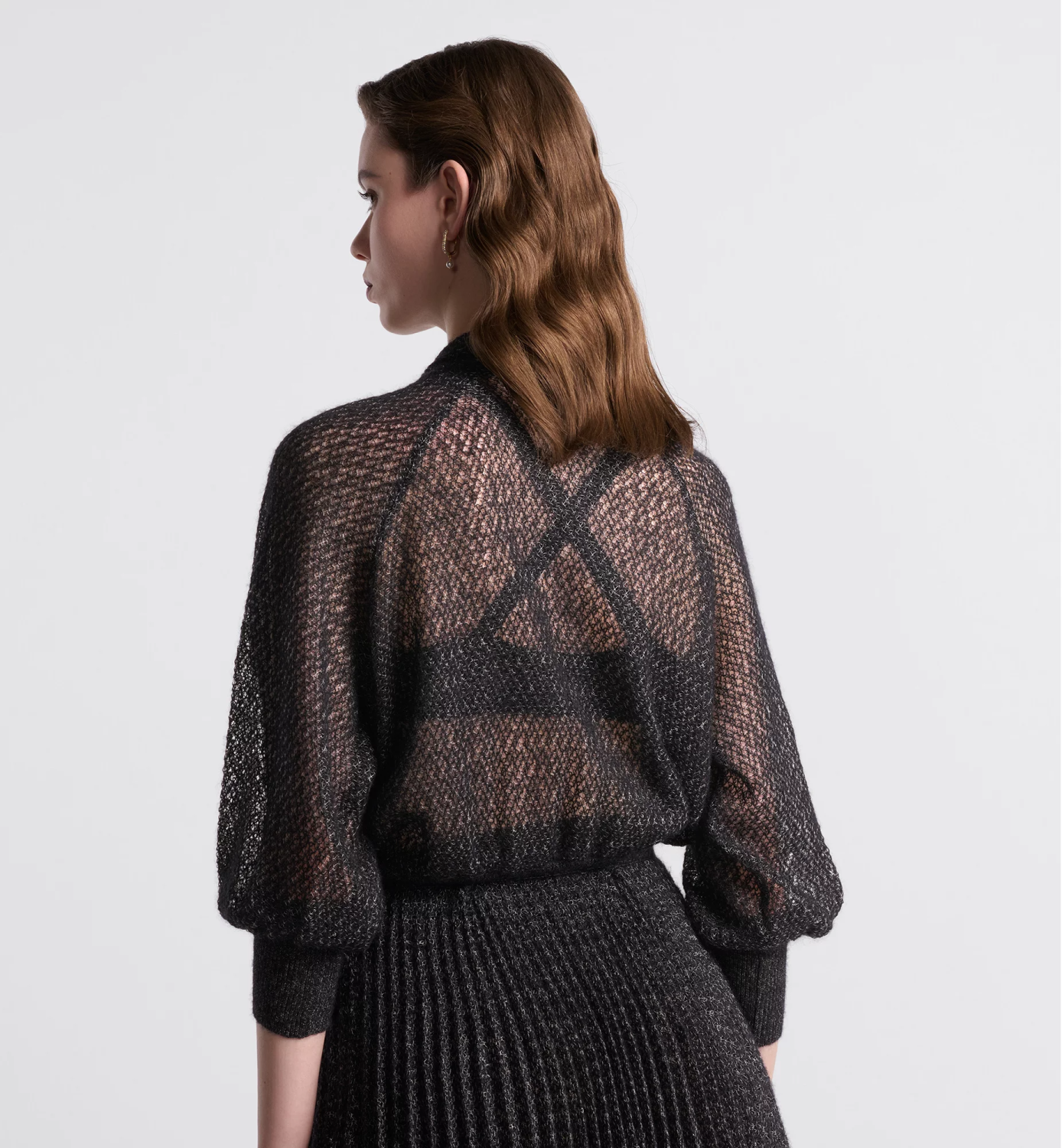 DiorWomen's Fall Mohair. Alpaca and Silk Blend Stretch Knit Top Black Bow Neck Fitted Long Sleeve Sweater Ngvp #9331