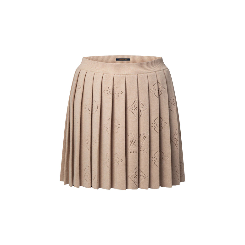 FallWinter 2025 Women's New Monogram Logo Hollow-Out Jacquard Pleated High-Waisted Midi Skirt #83152A