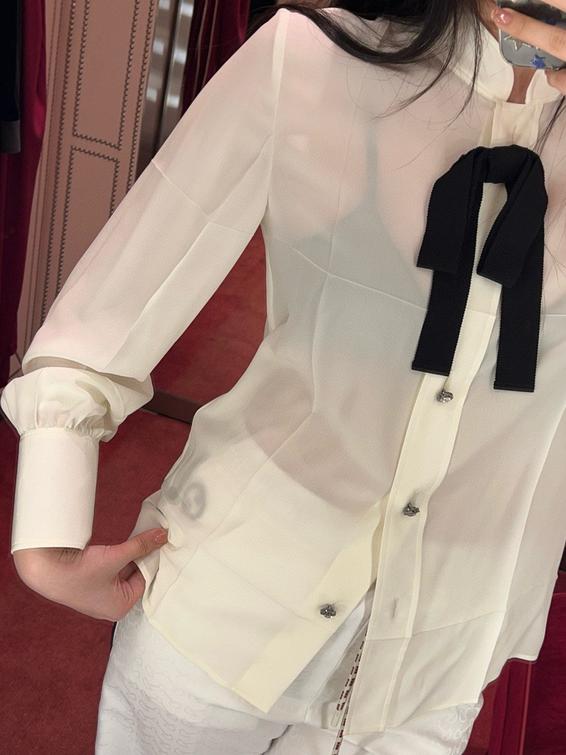 Women's Spring And Autumn Silk Lapel Long Sleeve Solid Color Fitted Shirt Ngvp #9615