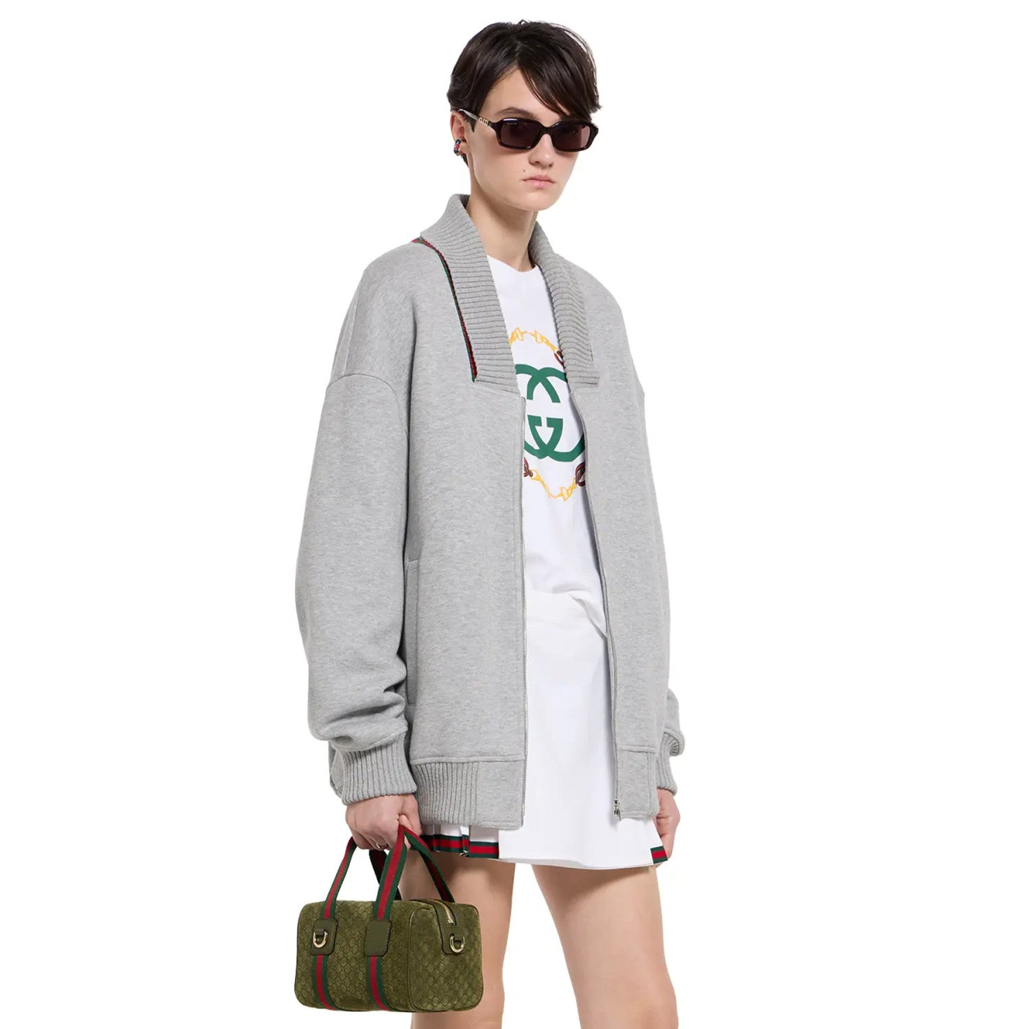 Women's Fall/Winter Long-Sleeve Casual Gray Cotton Jacket with Zipper Stand Collar Simple Casual Jacket #194384