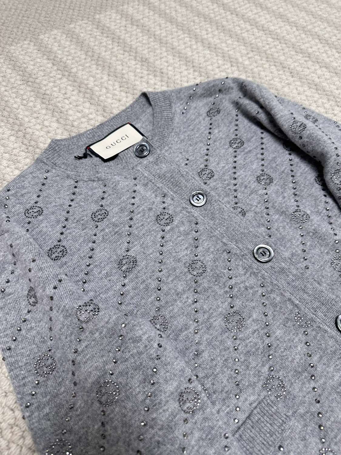 Women's Spring and Autumn Gray Floral Print Round Neck Single Breasted Long Sleeve Cashmere Sweater Cardigan #72815