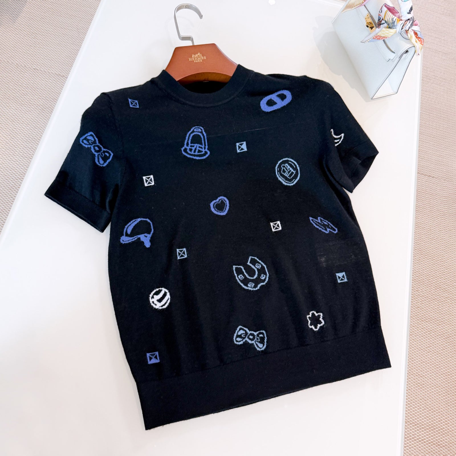 Women's Floral Jacquard Colorful Summer Round Neck Stretch Knitted Wool Blend Short Sleeve Top Sweater Ngvp #2135