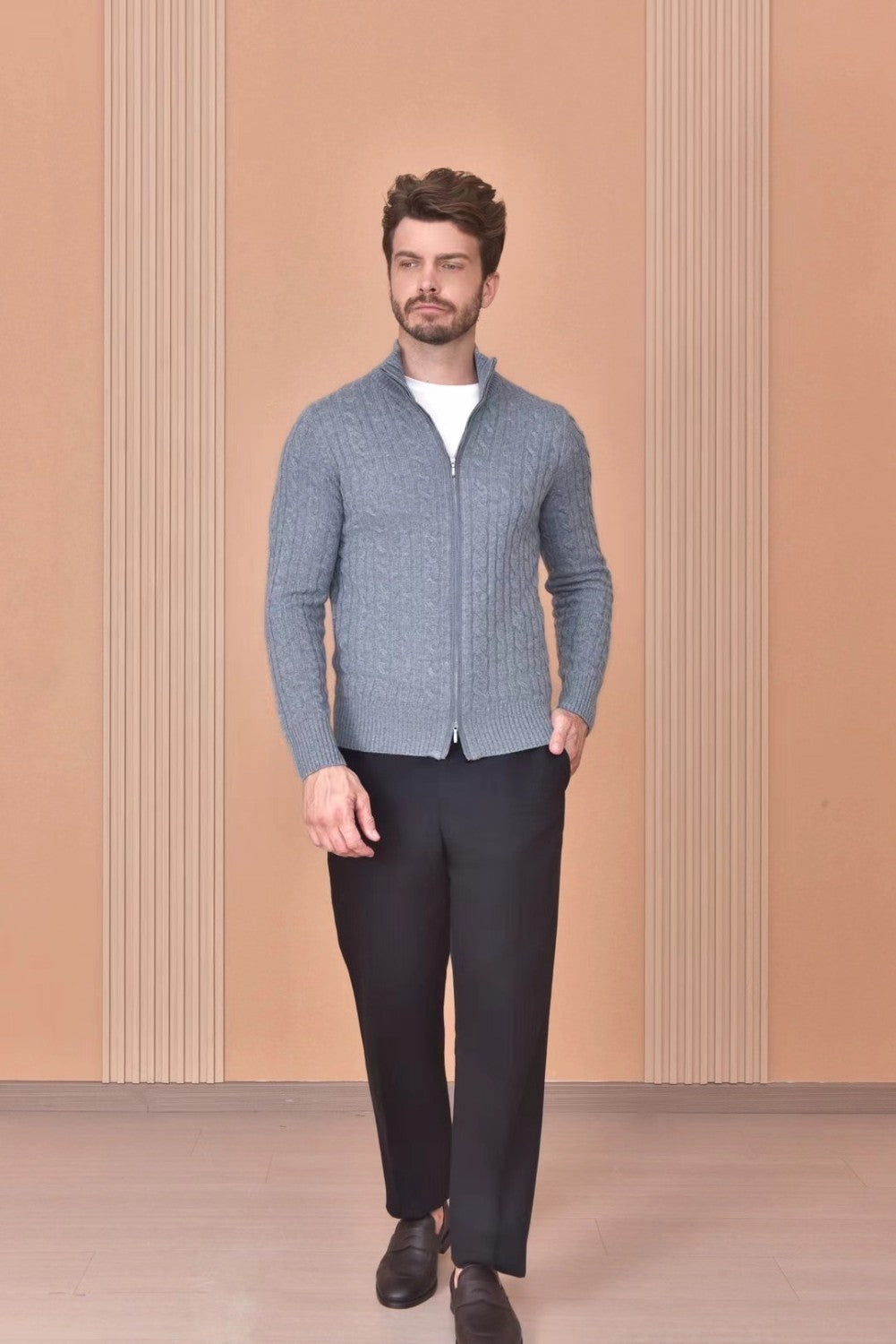 LP Men's Autumn And Winter Solid Color Zipper Half High Neck Knit Sweater Long Sleeve Jacket Ngvp #9392