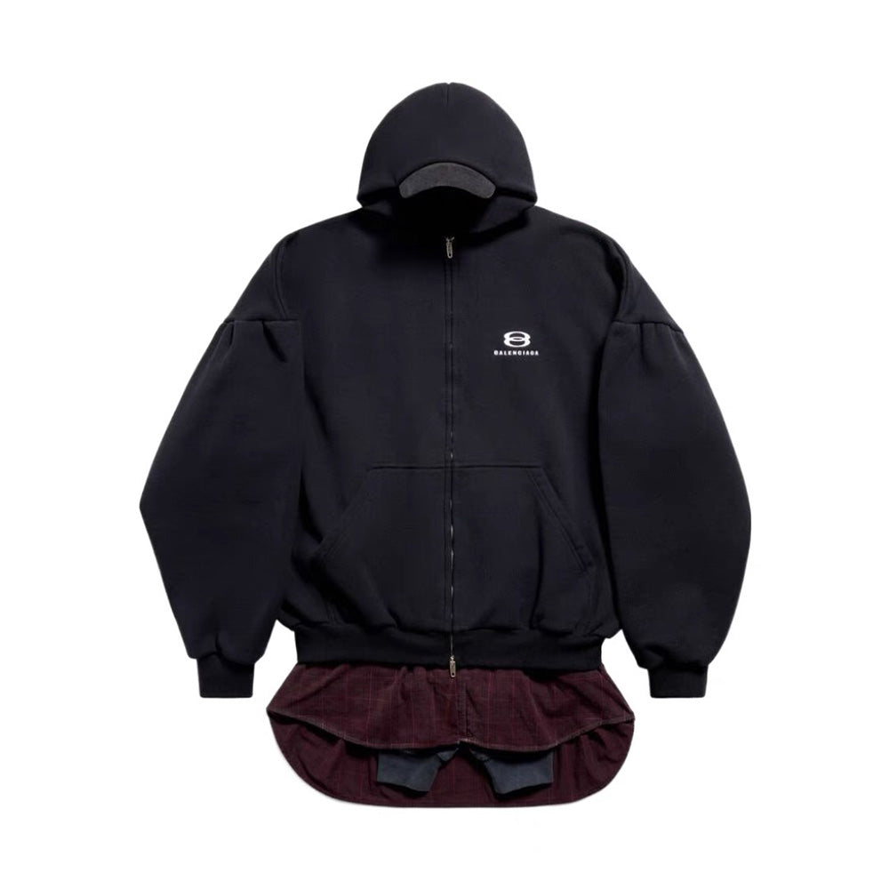 Men's Women's Spring & Autumn Yellow/Black Spliced Logo Printed Cotton Zipper Oversized Hoodie Ngvp #7562