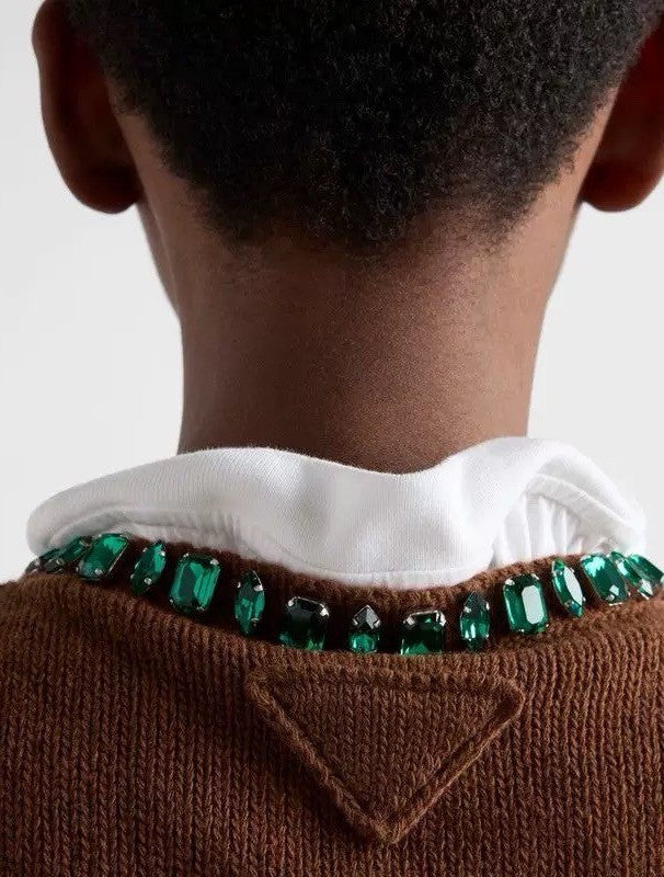 Women's 2026 New Collection Crystal Embellished Crew Neck Cashmere Knitted Short-Sleeve T-shirt