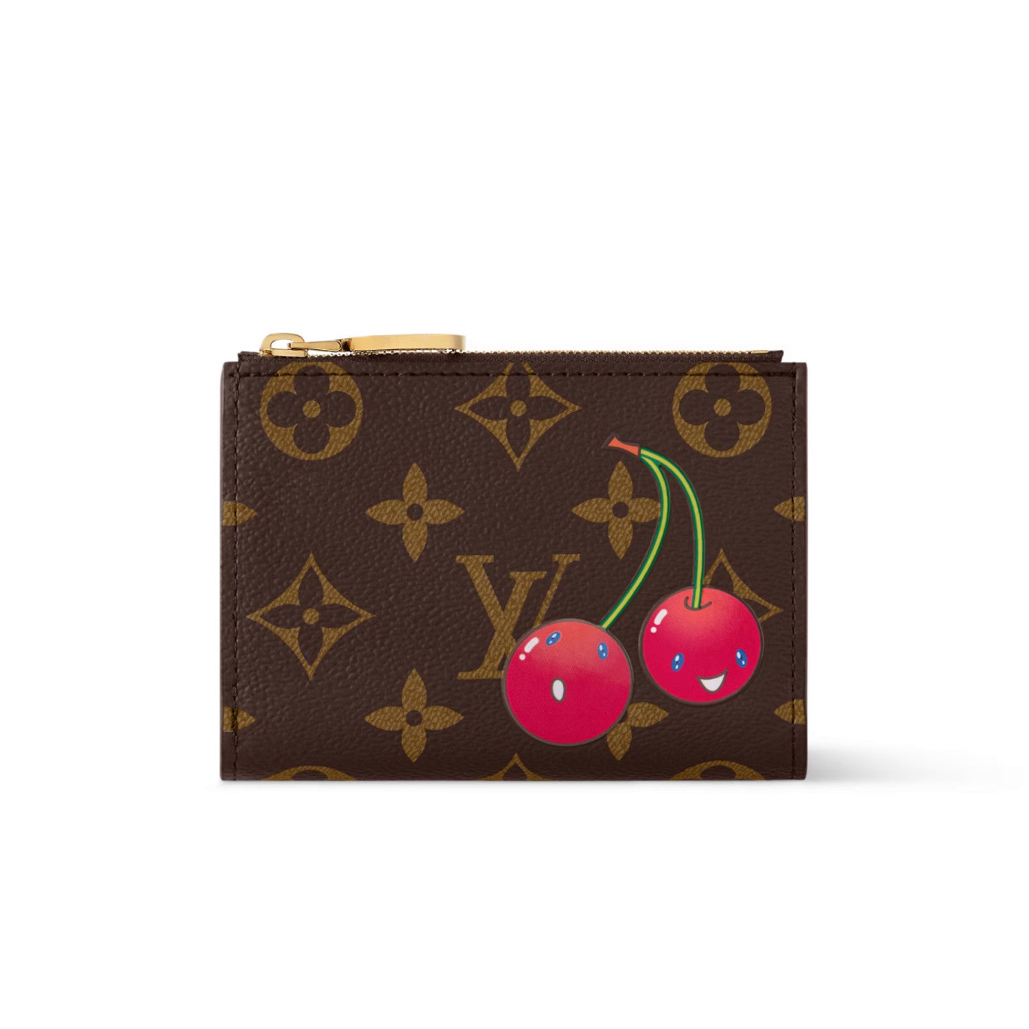 LV x TM LISA Women's Brown Letter Print Cherry Pattern Leather Wallet Bag Bags #77596