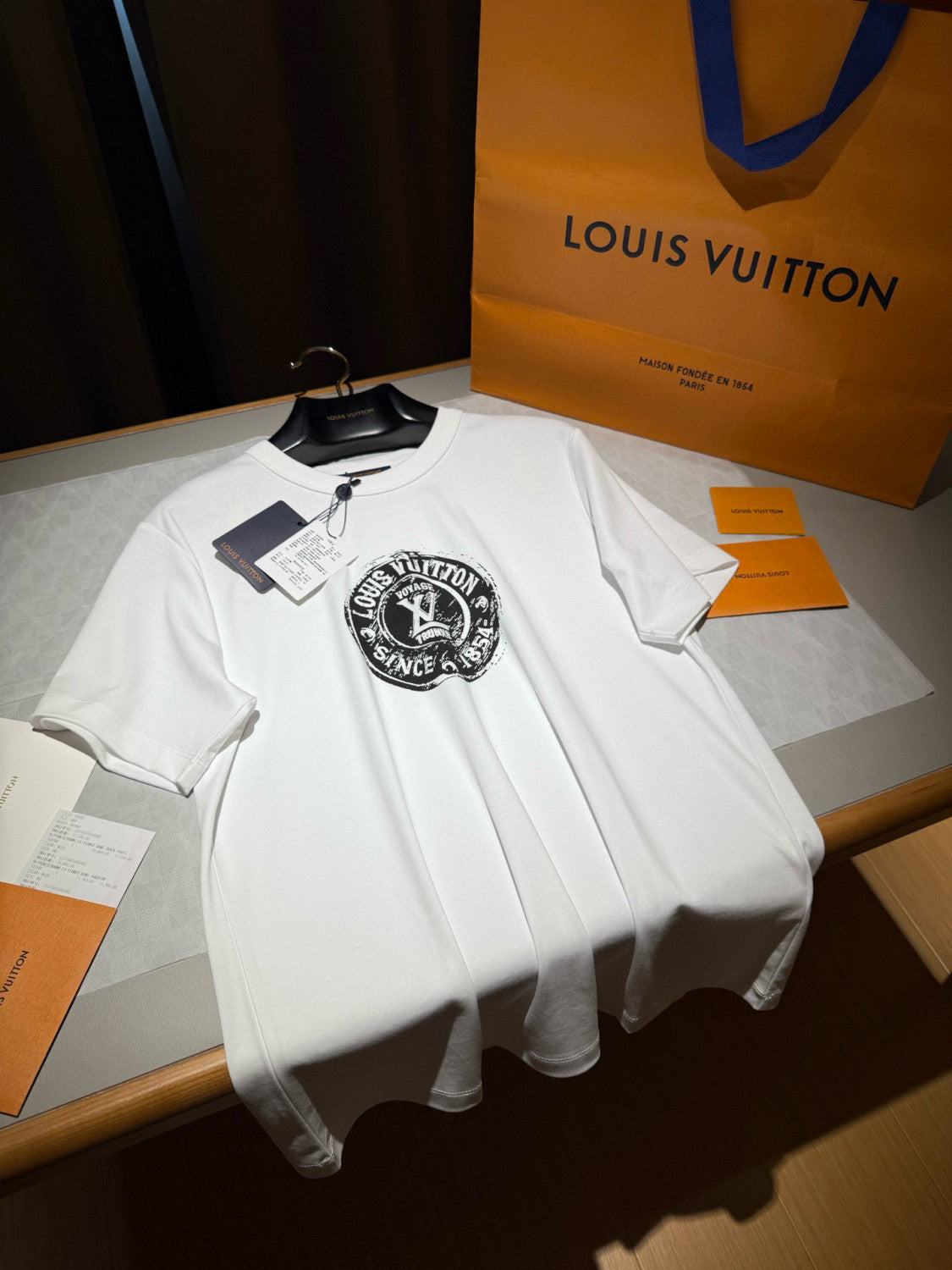 Women's LV STAMP Top Summer Cotton Knit Round Neck Short Sleeve T-Shirt #76215