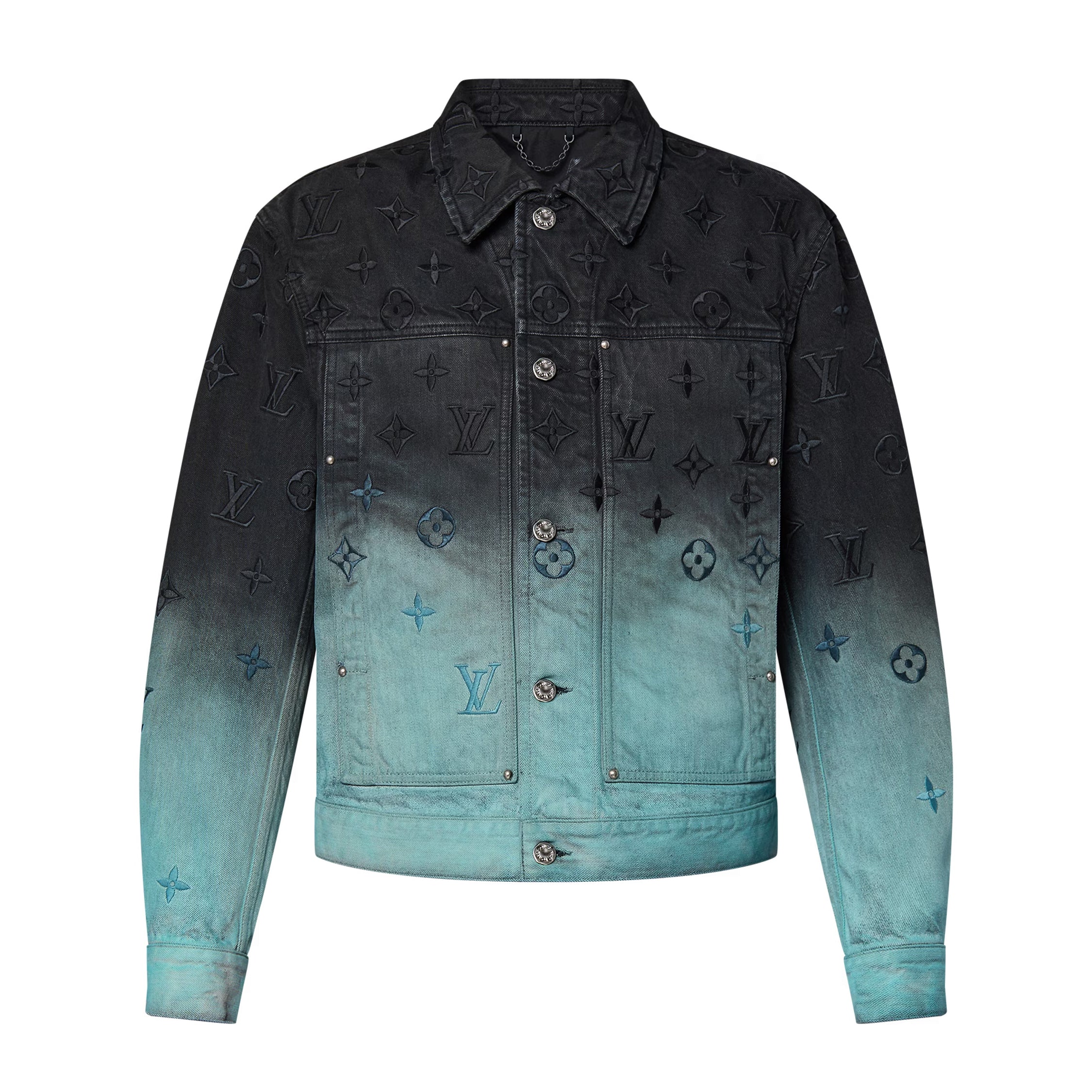 Men's Fall and Winter Logo Embroidery Gradient Single Breasted Long Sleeve Denim Jacket #72862