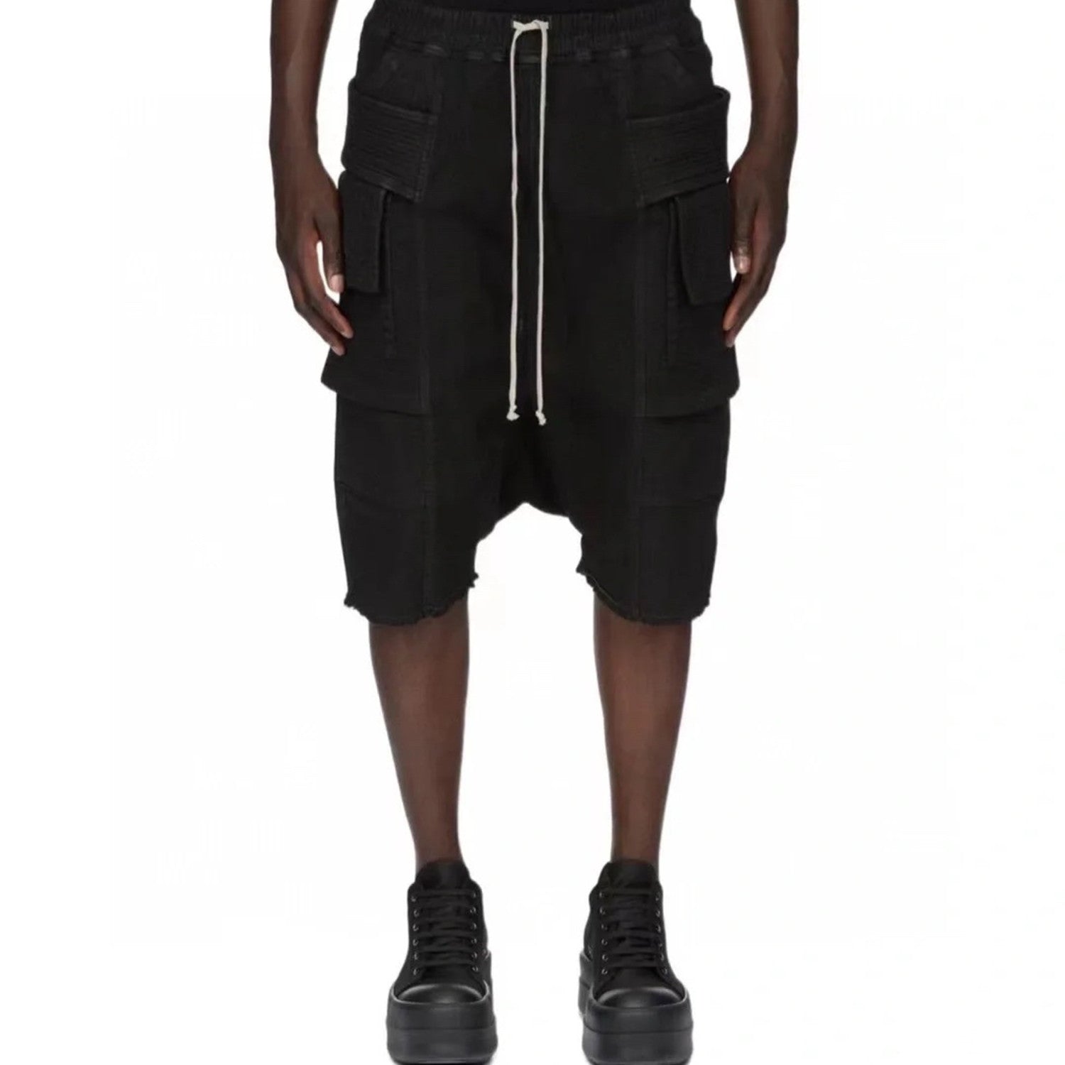 X Dekshdw Men's Spring/summer Vintage High Street Broken Black Distressed Denim Shorts With Drawstring Pants Ngvp #8539