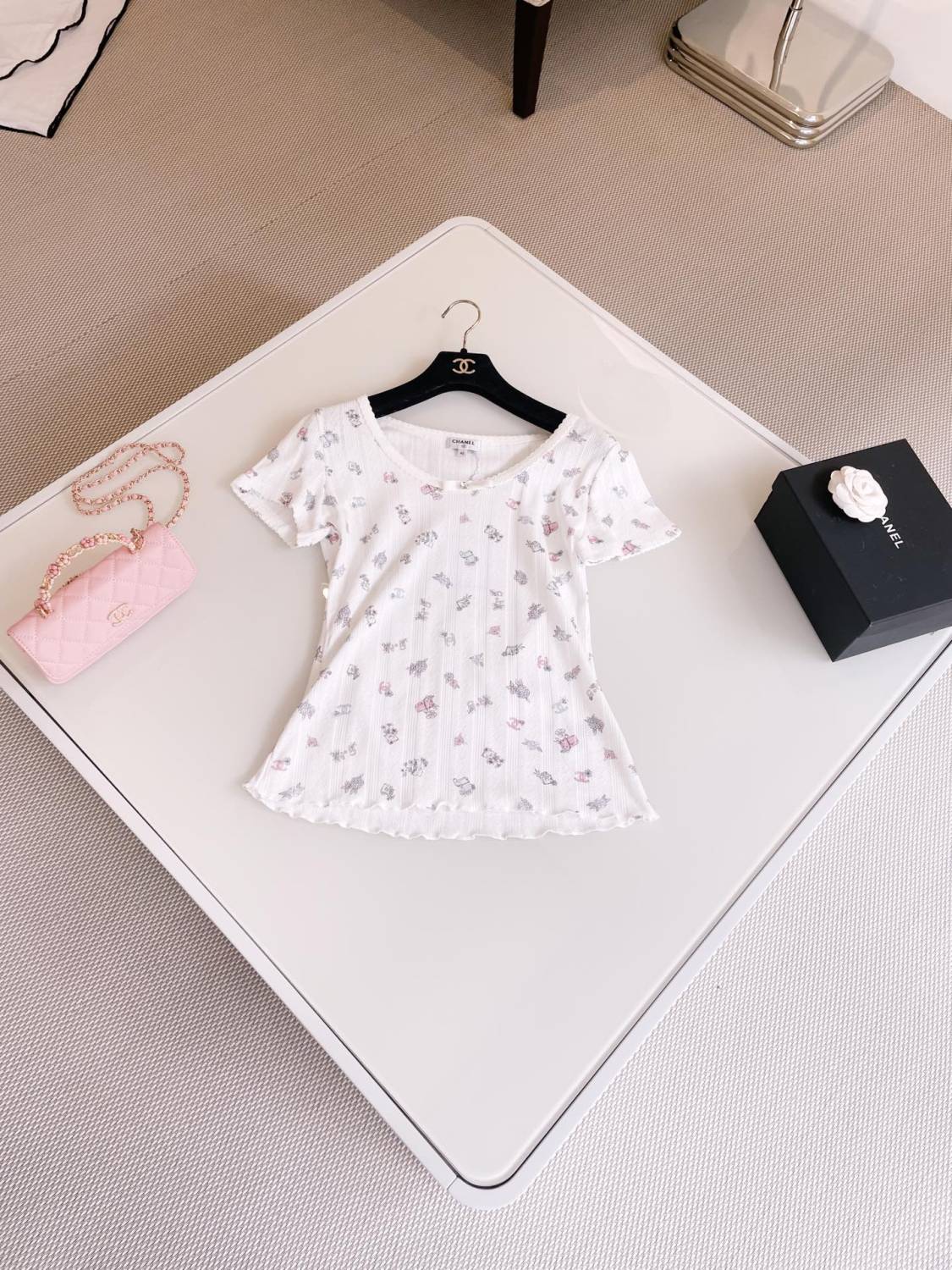 Women's Summer White Bow Rhinestone Hollow Lace Knit Short Sleeve Top T-Shirt #74474