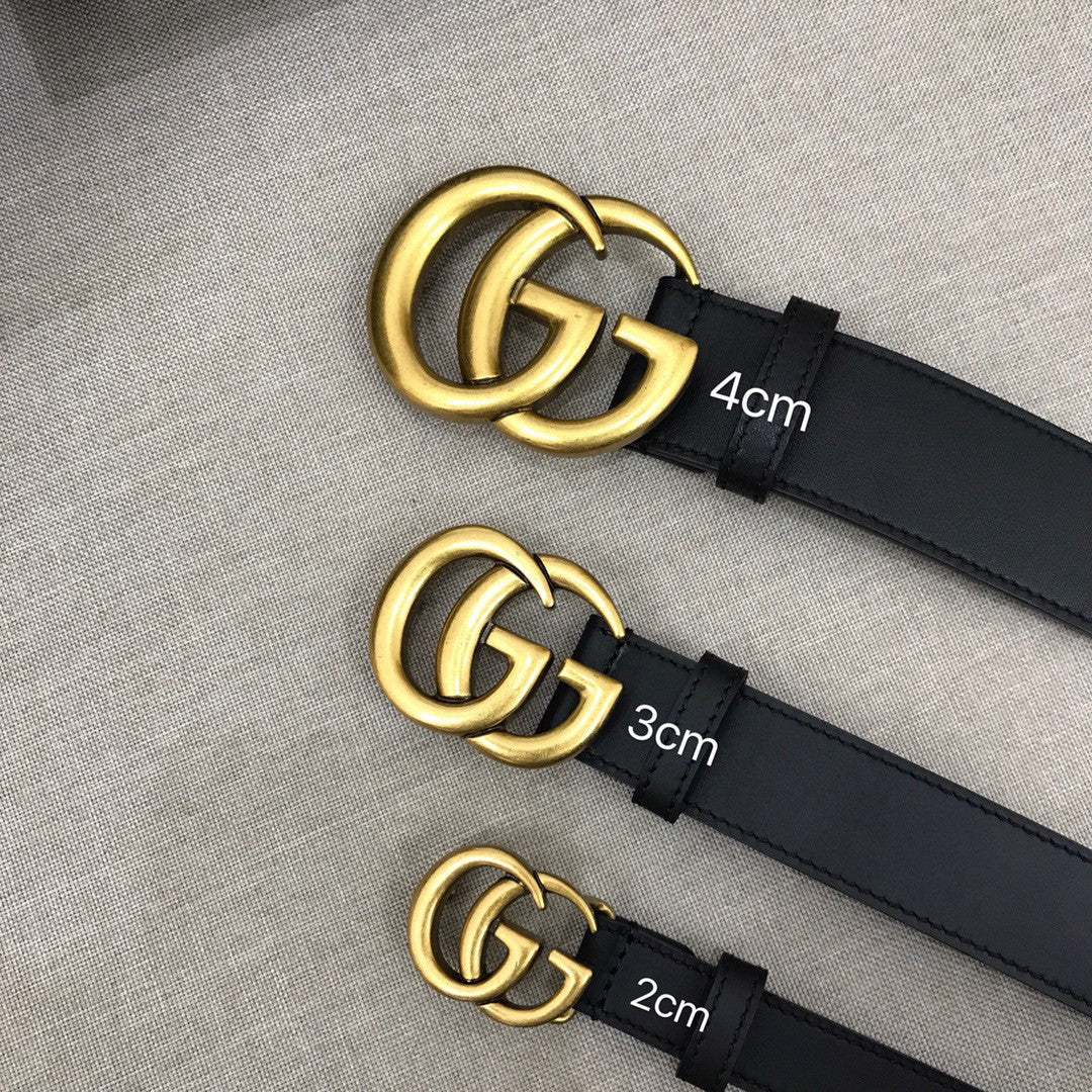Men's and Women's Gold Double G Buckle Black Leather Belts #98791