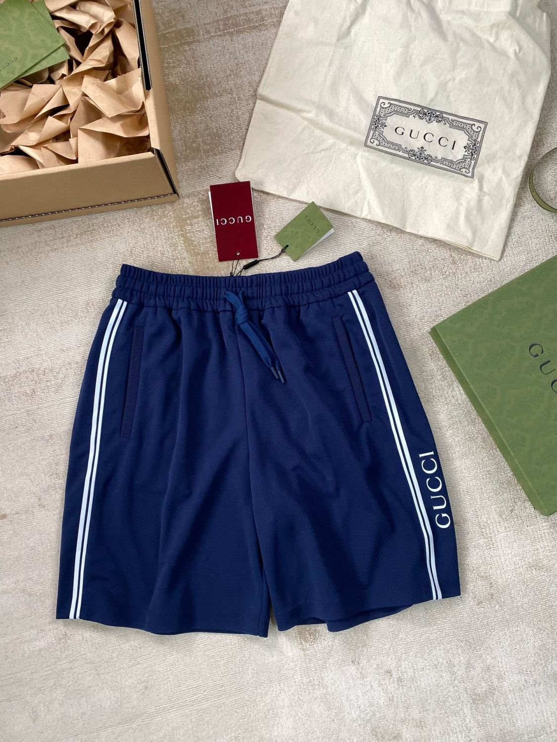 Men's Summer Blue Letter Printed Straight Lace Up Plain Knit Casual Shorts Pants #99611