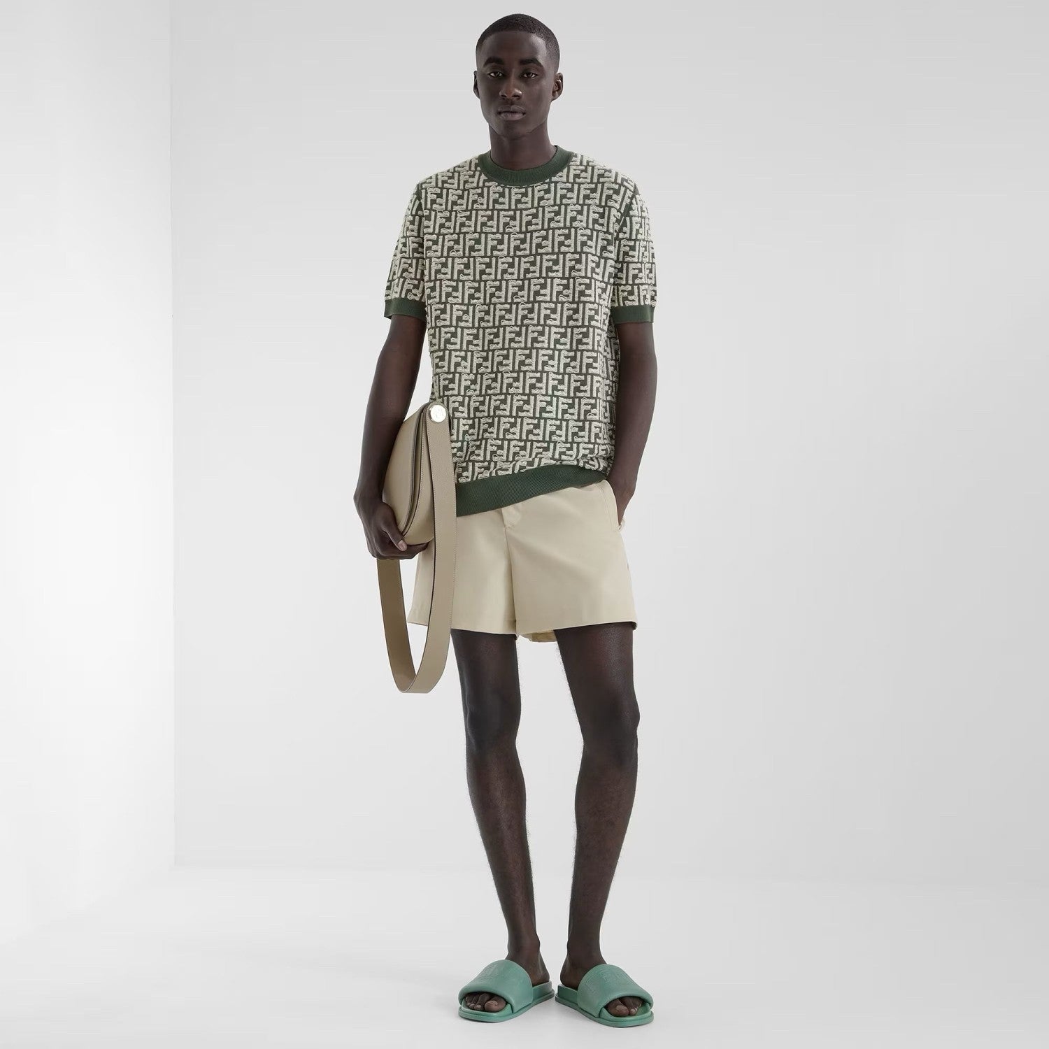 Men's Summer Green All Over Letter Print Crew Neck Short Sleeve Knitted Sweater #99166