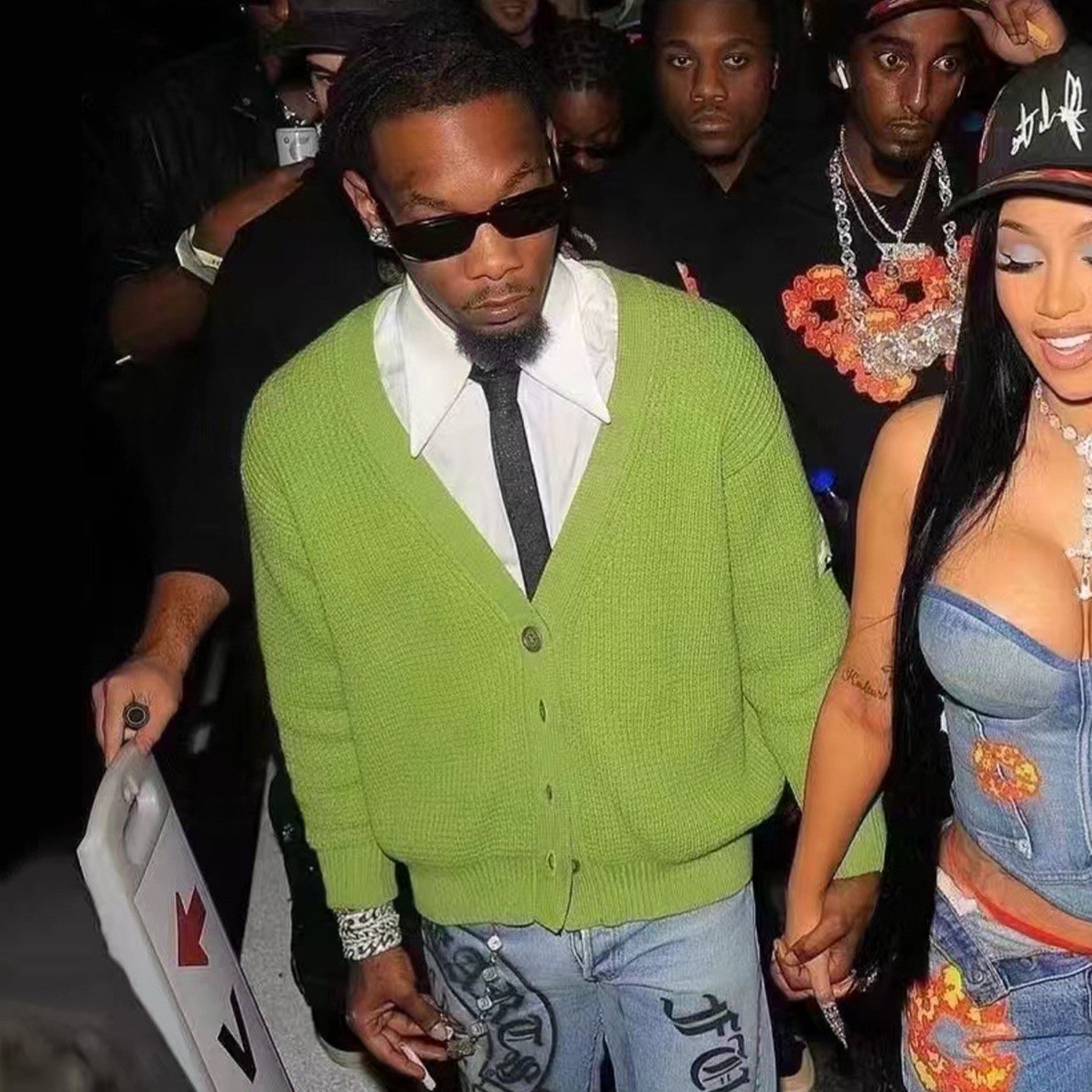 Men's Fall/Winter Avocado Green Waffle-Knit Silver-Button Cardigan Jacket #82265A